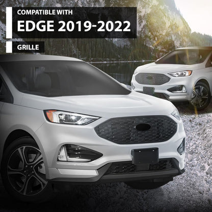 G-PLUS Front Upper Grille Compatible with Ford Edge ST/ST-Line 2019-2022 PT4B-8200, KT4Z-8200, KT4B-8A133 Gloss Black