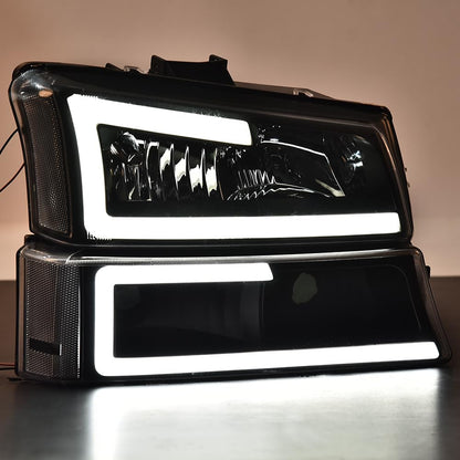 G-PLUS LED Headlights, Compatible with Chevy Silverado 1500 2500 3500&HD 2003 2004 2005 2006,Fit Chevy Avalanche 2003-2006,Bumper Headlamps, Clear Lens Black Housing Clear Reflector,faros delanteros