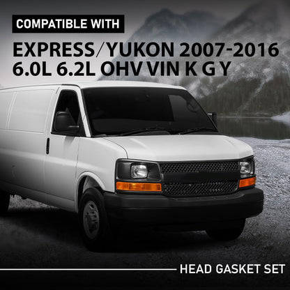 G-PLUS Head Gasket Set Compatible with Chevy Silverado Express Suburban GMC Sierra Yukon 6.0L 6.2L 2007-2019, for Cadillac Escalade 2009, for Hummer H2 2008-2009, HS26192PT-5