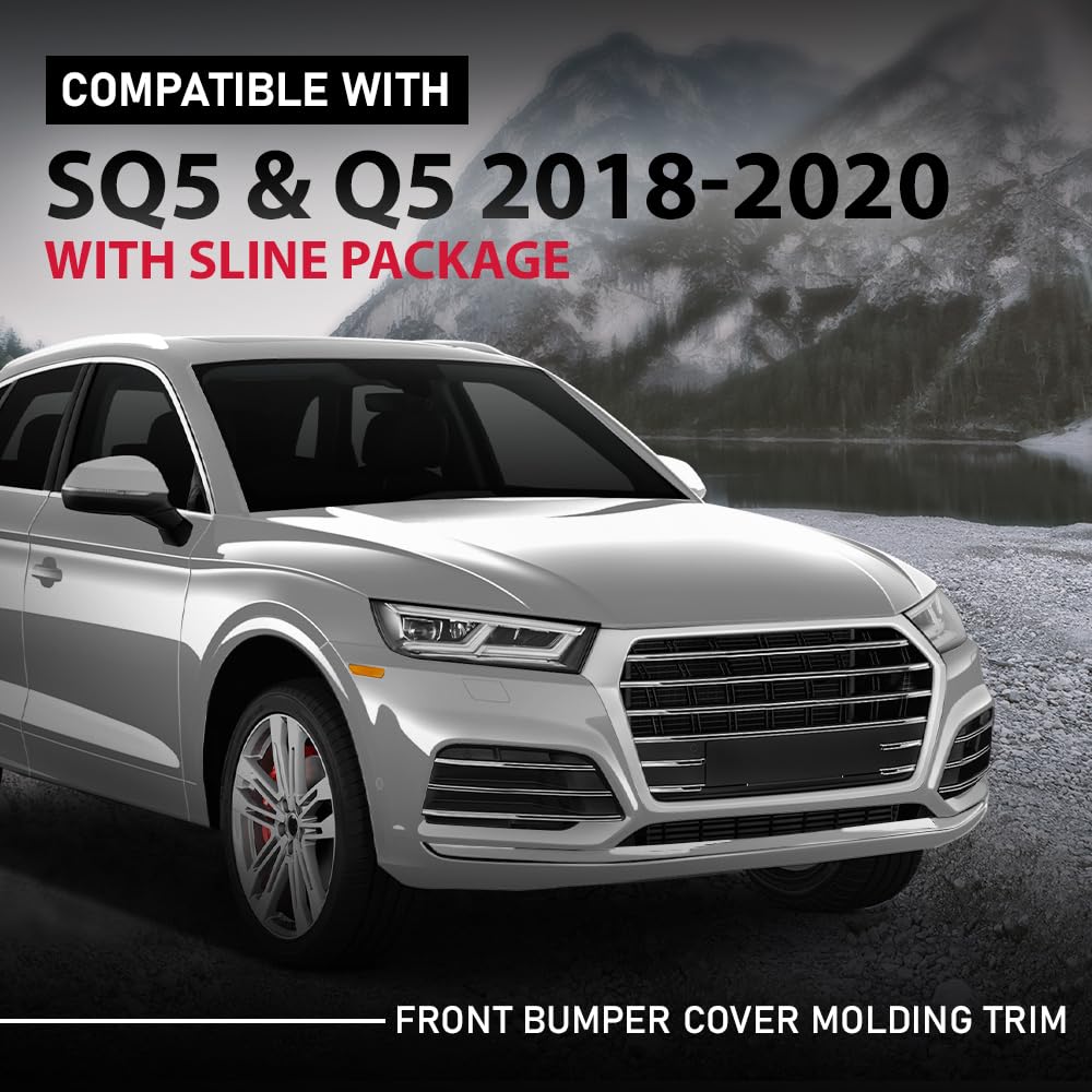 G-PLUS Front Bumper Cover Molding Trim Insert Impact Strip, Compatible with Audi SQ5 & Q5 W/SLine Package Only 2018-2020, 80A807107DGRU, AU0807107