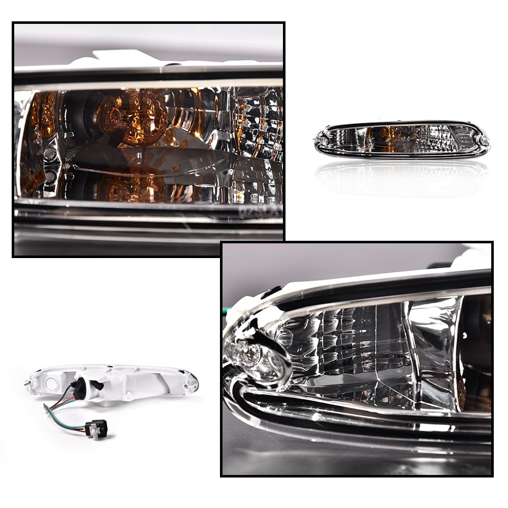 GPLUS Signal Lights, Compatible With Mazda MX-5 Miata 1990-1997, Front Bumper Mounted Marker Signal Parking Light (Clear lens Chrome Housing Amber Reflector)