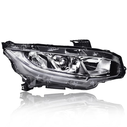 G-PLUS Headlights Assembly, Compatible with 2016 2017 2018 2019 2020 2021 Honda Civic Right bumper Headlamp, Clear lens Chrome Housing Clear Reflector