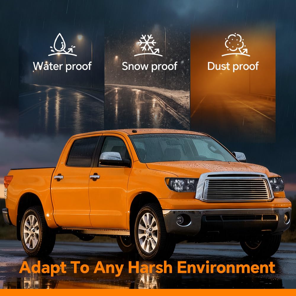 G-PLUS Headlights Compatible with Toyota Tundra 2007-2013/Compatible with Toyota Sequoia 2008-2017 Headlamps Pair Halogen Smoky Lens Black Housing Amber Reflector,faros delanteros