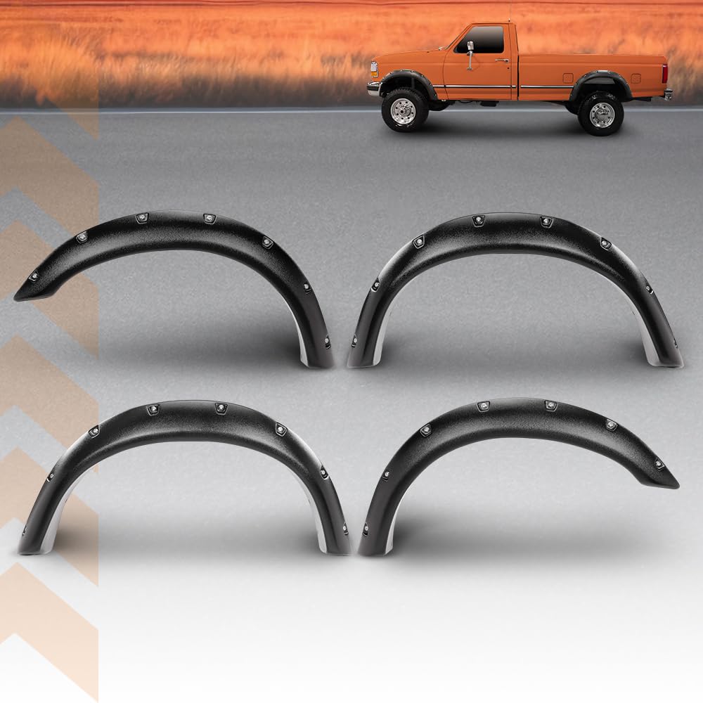 G-PLUS Front Fender Flares Pocket Bolt Compatible with Ford F150 F250 Bronco 1992-1996; Fit Ford F350 1992-1997 2 PCS Black