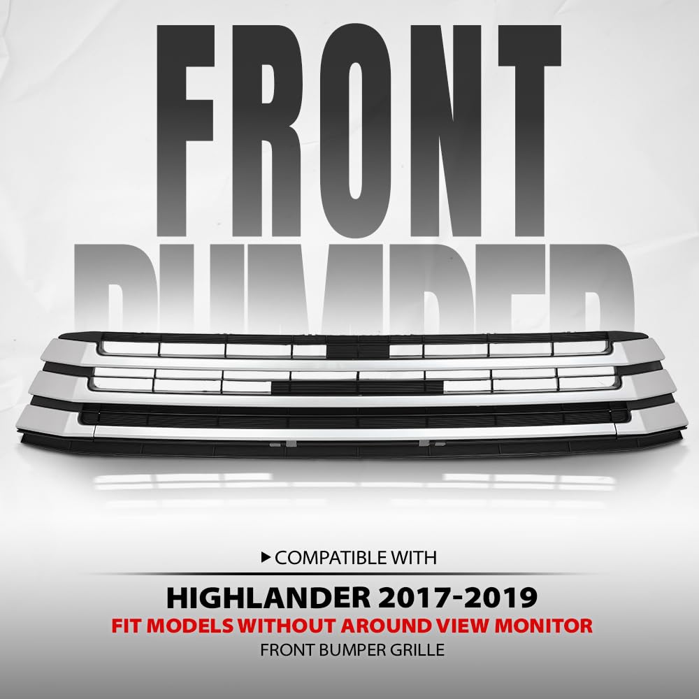G-PLUS Front Bumper Grille Compatible with Toyota Highlander 2017 2018 2019,Fit Models Without Around View Monitor 531020E070, TO1036173 Primed Black
