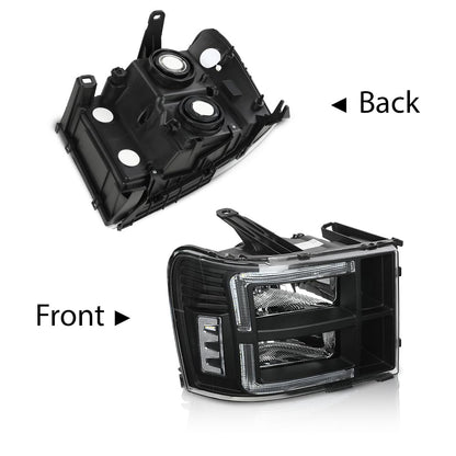 G-PLUS LED DRL Headlights Assembly Compatible with GMC Sierra 1500 2007-2013/Fit GMC Sierra 2500 HD 3500 HD 2007-2014 Headlamps Left & Right Clear Lens Black Housing Clear Reflector,faros delanteros