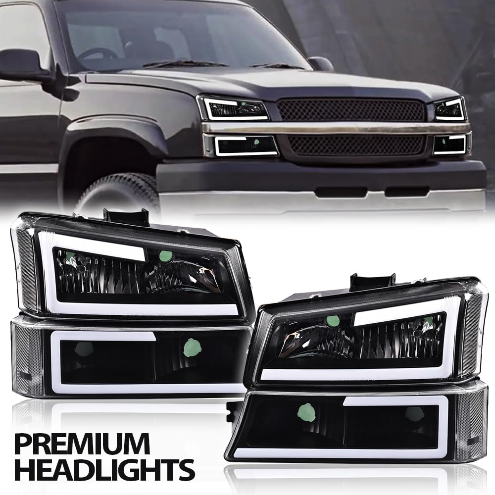 G-PLUS Headlights Assembly Fit Avalanche/Silverado 1500 2500 HD 3500 2003-2006,Fit Silverado 1500 2500 3500 Classic 2007,Clear Lens Black Housing Clear ReflectorBumper Headlamps,faros delanteros