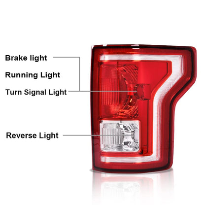 G-PLUS Tail Lights Assembly Left & Right Side Compatible with Ford F150 2015 2016 2017 Taillamps Brakelights w/o bulb Halogen Red lens FL3Z13405A-PFM FL3Z13404A-PFM FO2800239C FO2801239C