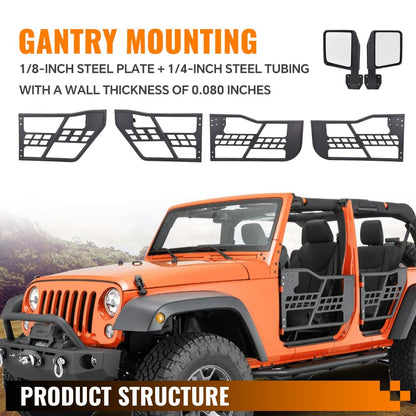 G-PLUS Tubular Doors Compatible With 2007-2018 Jeep Wrangler JK Unlimited 4 Doors Rock Crawler Off Road Replacement Front & Rear Tube Doors Without Mirror (Hardware Included) Steel Textured Black