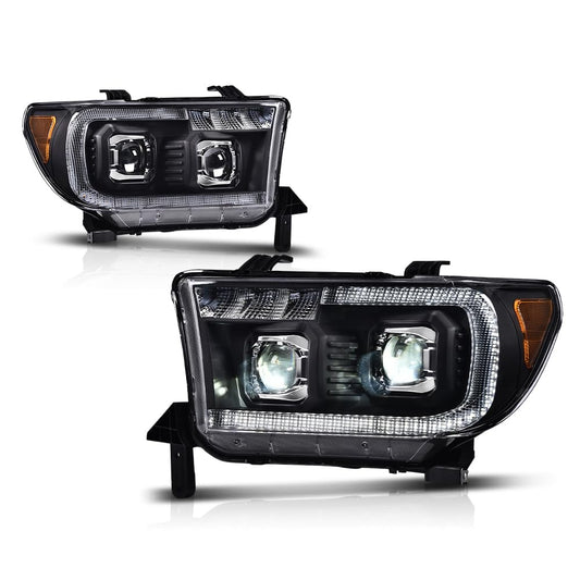 G-PLUS LED Tube Projector Headlights Assembly Compatible with Toyota Tundra 2007-2013, Fit Toyota Sequoia 2008-2017 Left & Right Headlamps, Clear Lens Chrome Housing Amber Reflector, TO2502171