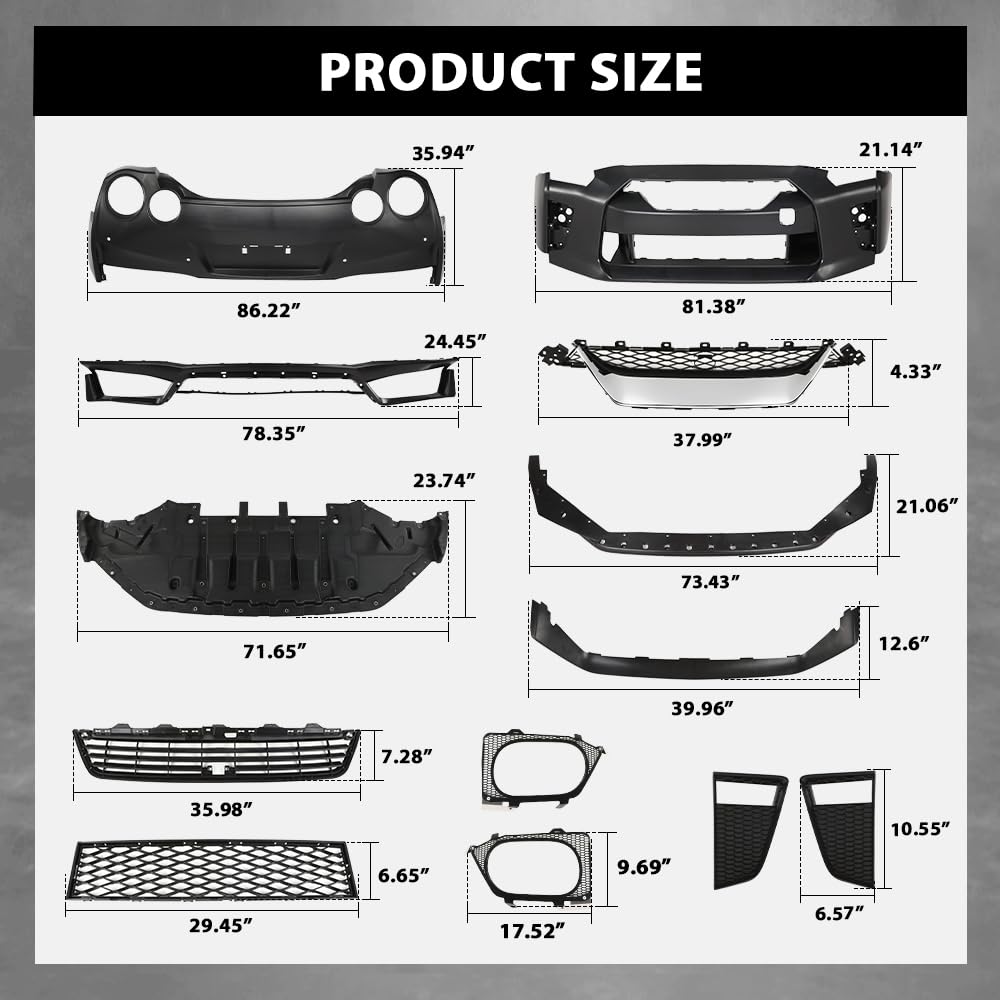G-PLUS Front Rear Lip Bumper Guard Skid Kit Compatible with Nissan GTR R35 2009-2022, FEA0M-6AVMA, FBM226AV0H, Black