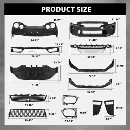 G-PLUS Front Rear Lip Bumper Guard Skid Kit Compatible with Nissan GTR R35 2009-2022, FEA0M-6AVMA, FBM226AV0H, Black