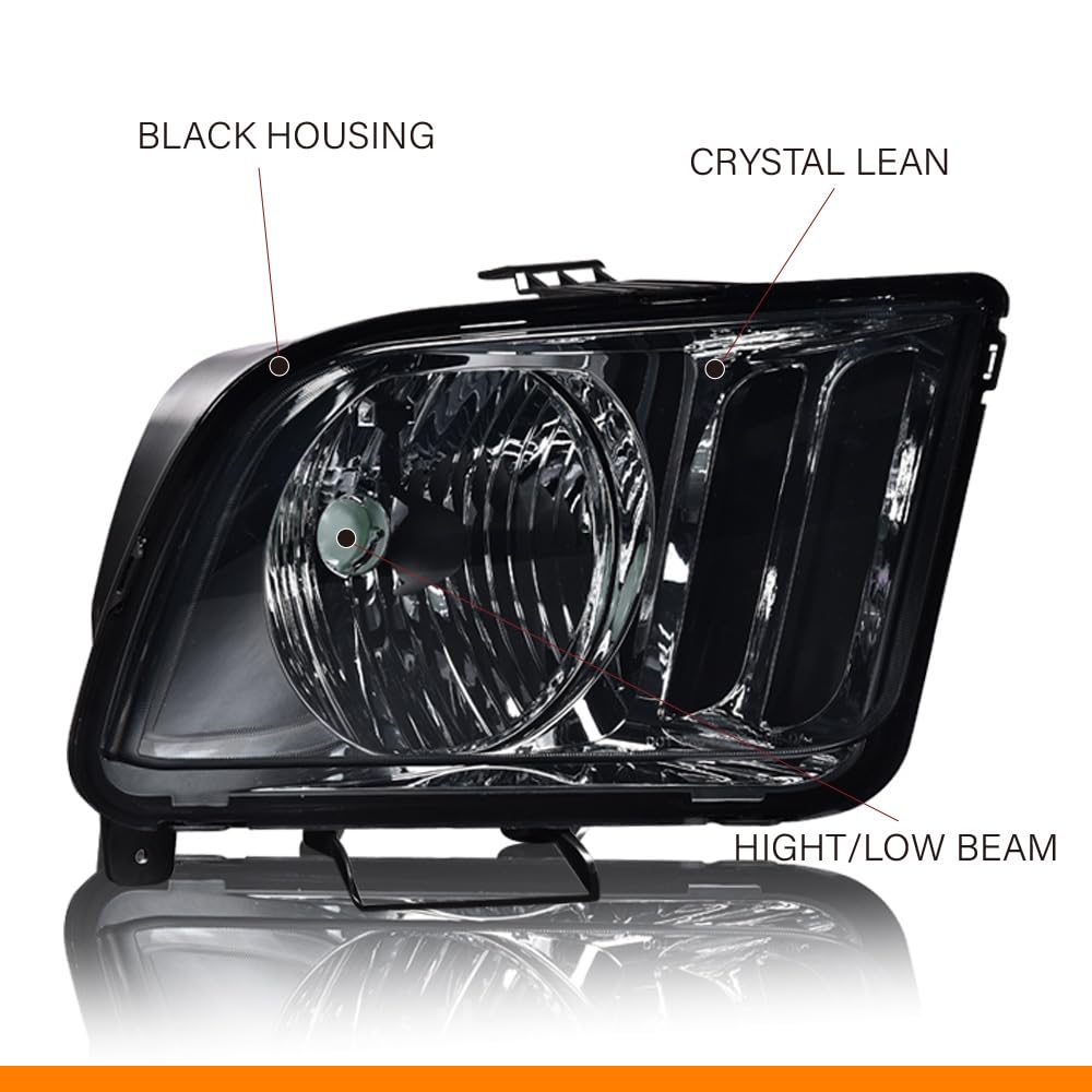 G-PLUS Headlights Compatible with Ford Mustang 2005-2009 Factory Halogen Headlamps Pair Smoky Lens Chrome Housing Amber Reflector,faros delanteros