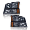 G-PLUS Headlights Assembly, Compatible with 2003 2004 2005 2006 Chevy Avalanche 1500 2500 Bumper Headlamps, Smoky Lens Black Housing Amber Reflector,faros delanteros