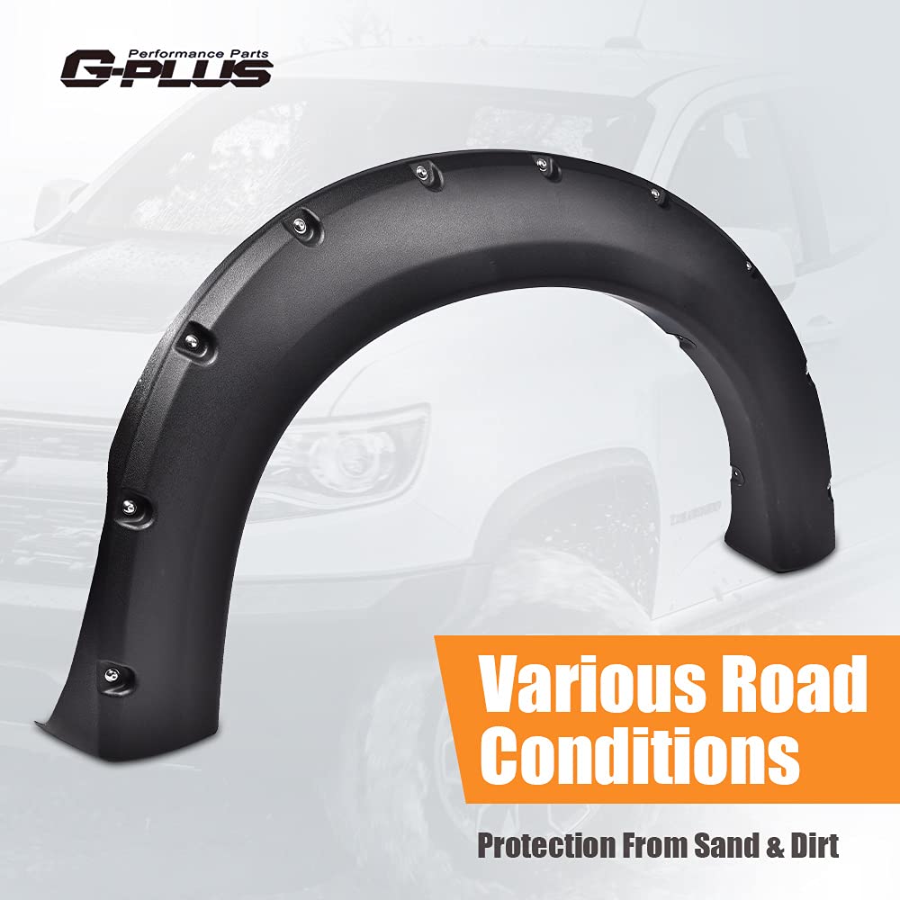 G-PLUS 4PCS Fender Flares Compatible with Ford F250 F350 Super Duty 1999-2007 (Not Fit Dually Models), Fender Wheel Opening Molding, Textured Pocket Riveted