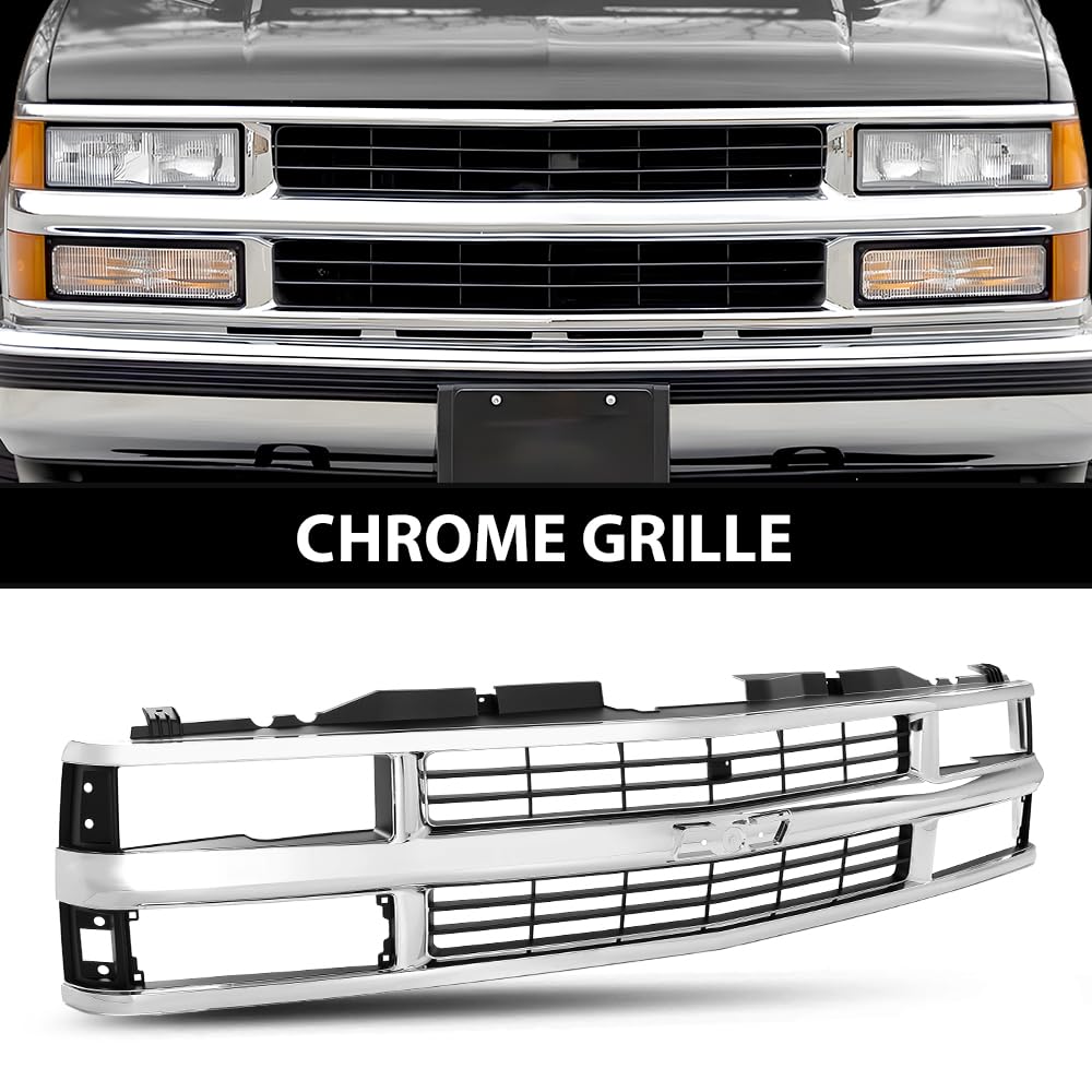 G-PLUS Chrome Grille w/Black Insert Compatible with Chevy Blazer Tahoe C/K 1500 2500 3500 1994 1995 1996 1997 1998 1999 2000 15981106 GM1200238