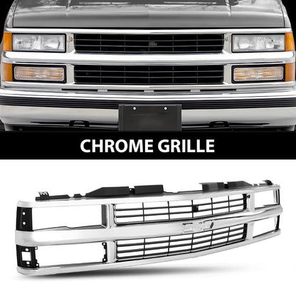 G-PLUS Chrome Grille w/Black Insert Compatible with Chevy Blazer Tahoe C/K 1500 2500 3500 1994 1995 1996 1997 1998 1999 2000 15981106 GM1200238