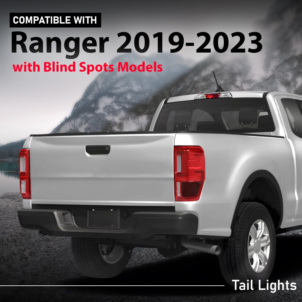 G-PLUS LED Tail Light Assembly Rear Brake Lamp w/Wiring Harness Left and Right Compatible with Ford Ranger 2019-2023 with Blind Spots Models Red Lens KB3Z-13405-G Faros Traseros Luces Traseras