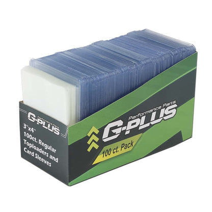 G-PLUS 100 Counts 3"X4" Card Sleeves Baseball Card Protectors,Hard Plastic Sportcards Football Game Card Holder,Collecting Trading Clear Card Sleeves 1.5MM(100 Hard Sleeves + 100 Soft Sleeves)