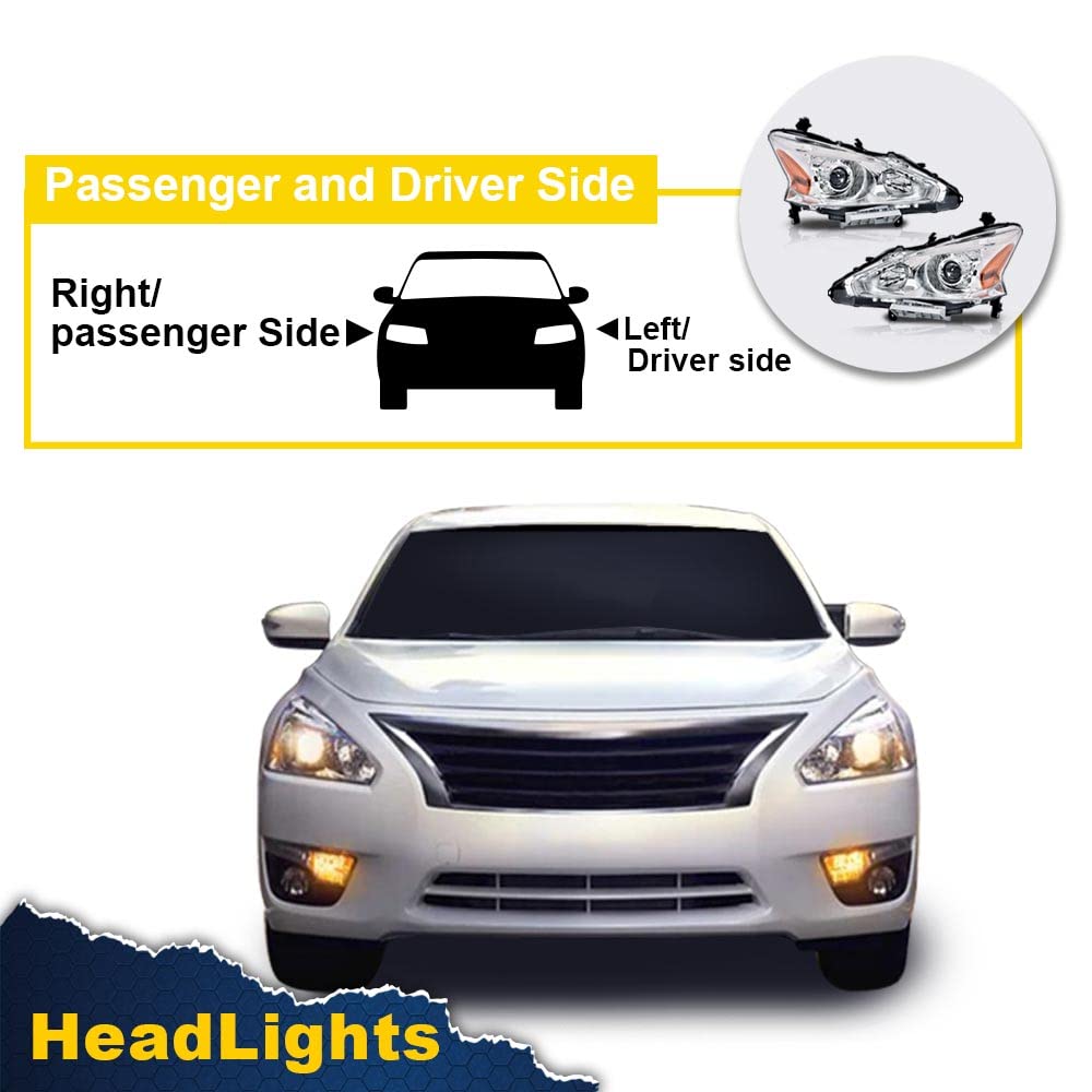 G-PLUS Headlights Compatible With 2013 2014 2015 Nissan Altima 4-Door Sedan Factory Style Automotive Halogen Model Headlamps (Clear Lens Chrome Housing Amber Reflector),faros delanteros