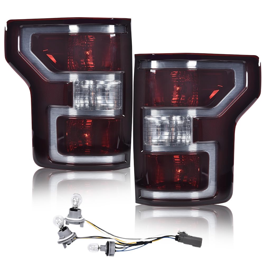 G-PLUS Rear Tail Light Lamp W/Bulbs & Wiring Harness Left Driver Side Compatible with 2018 2019 2020 Ford F150 Dark red Faros Traseros Luces TraserasAssembly