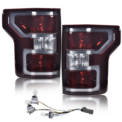 G-PLUS Rear Tail Light Lamp W/Bulbs & Wiring Harness Left Driver Side Compatible with 2018 2019 2020 Ford F150 Dark red Faros Traseros Luces TraserasAssembly