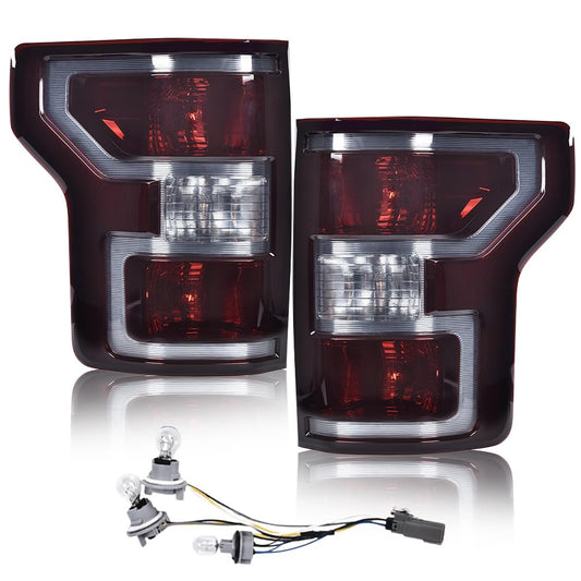 G-PLUS Rear Tail Light Lamp W/Bulbs & Wiring Harness Left Driver Side Compatible with 2018 2019 2020 Ford F150 Dark red Faros Traseros Luces TraserasAssembly