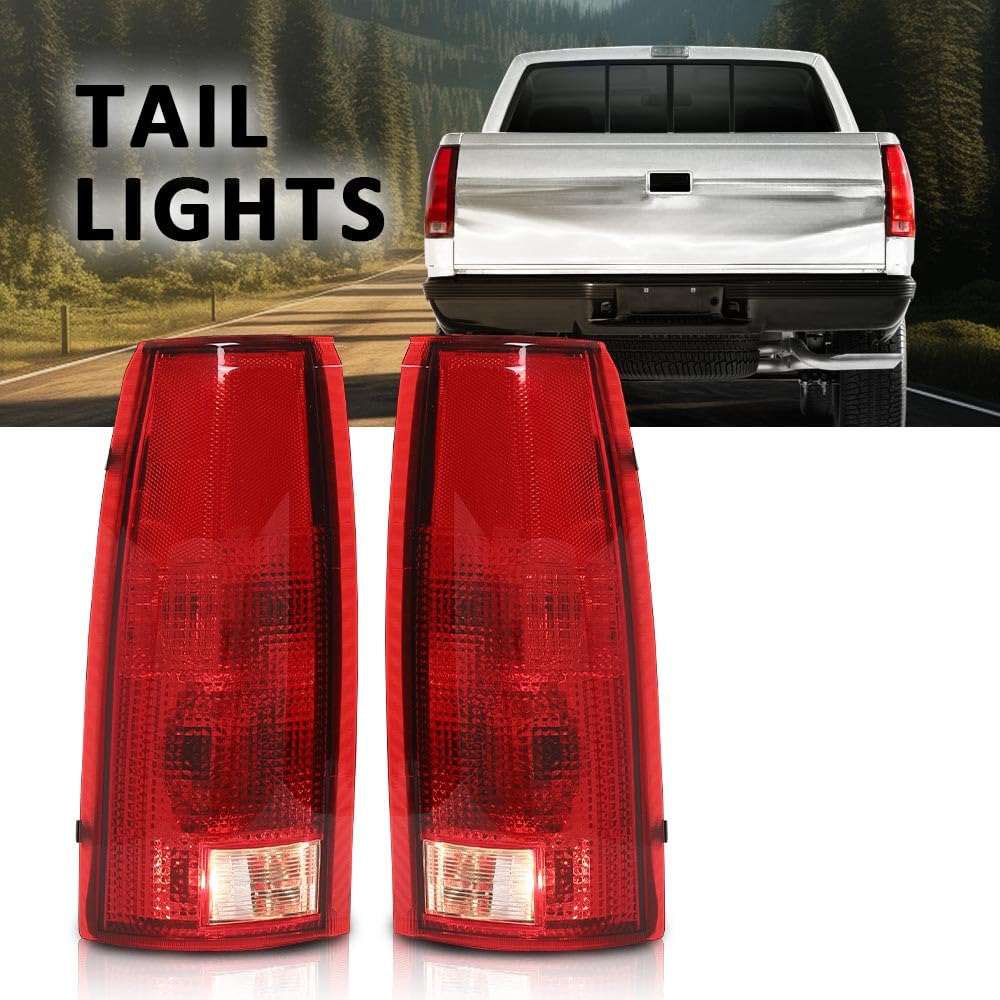 G-PLUS Tail Lights Assembly Rear Brake Lamp Pair w/o Connector Circuit & Bulb Compatible with Chevy GMC Silverado Sierra C/K 1500 2500 3500 1988-1999 GM2800104 Luces Traseras