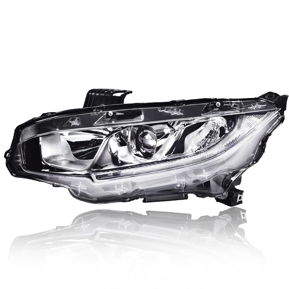 G-PLUS Headlights Assembly, Compatible with 2016 2017 2018 2019 2020 2021 Honda Civic Left bumper Headlamp, Clear lens Chrome Housing Clear Reflector