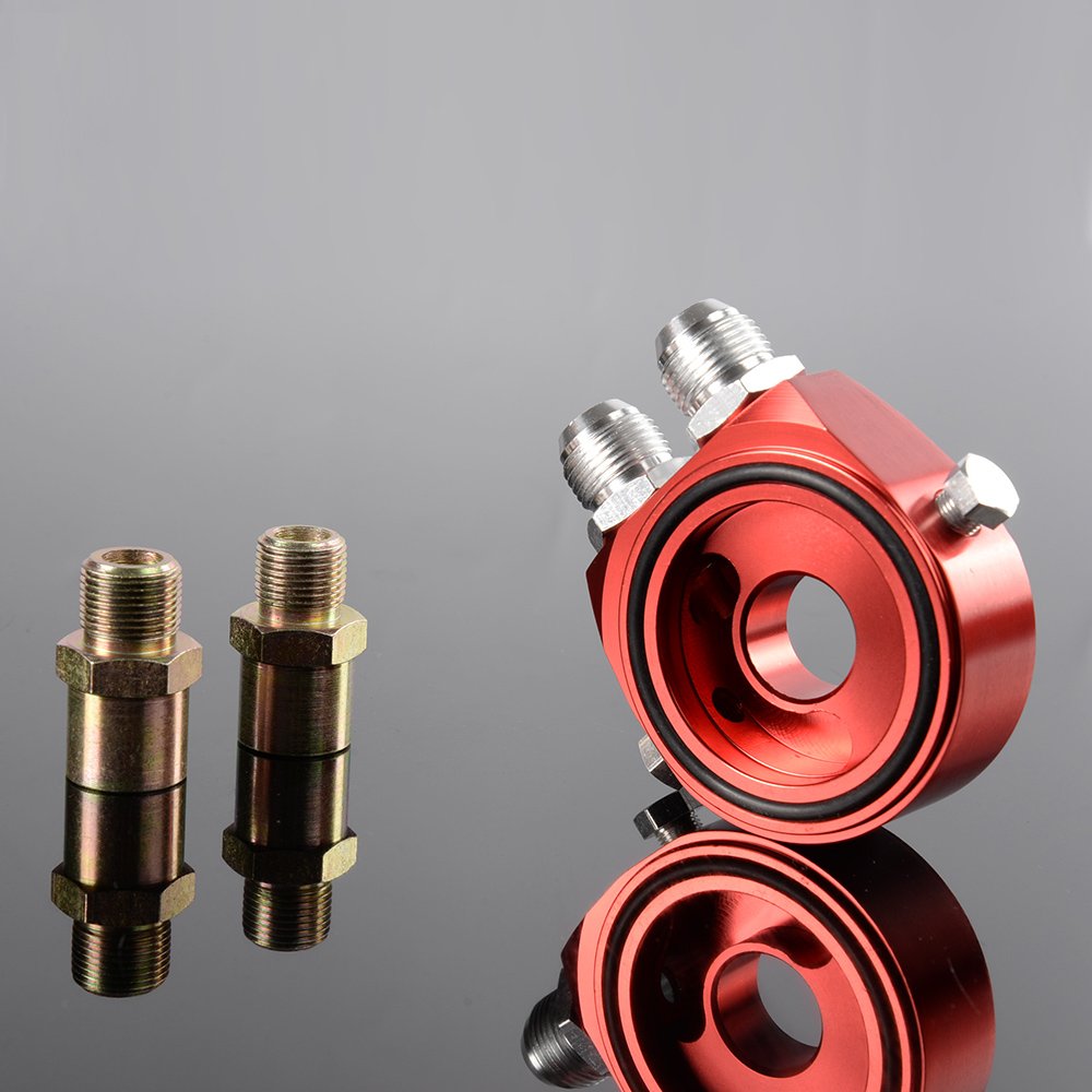 M20x1.5 Aluminum Oil Filter/Cooler Sandwich Block Adapter Gauge Sensor Plate AN10 Red