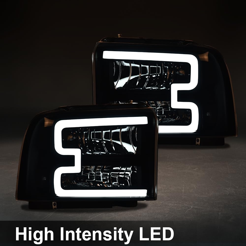 G-PLUS LED Headlights Compatible with Ford F250 F350 F450 F550 Super Duty 2005-2007 DRL BAR Headlamps Smoky Lens Black Housing Clear Reflector,faros delanteros