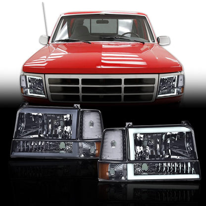 G-PLUS LED DRL Headlights, Fit 1992-1996 Ford Bronco F150 F250 F350,Fits Models with Halogen Headlights Only,Bumper Headlamps, Clear Lens Black Housing Clear Reflector,faros delanteros