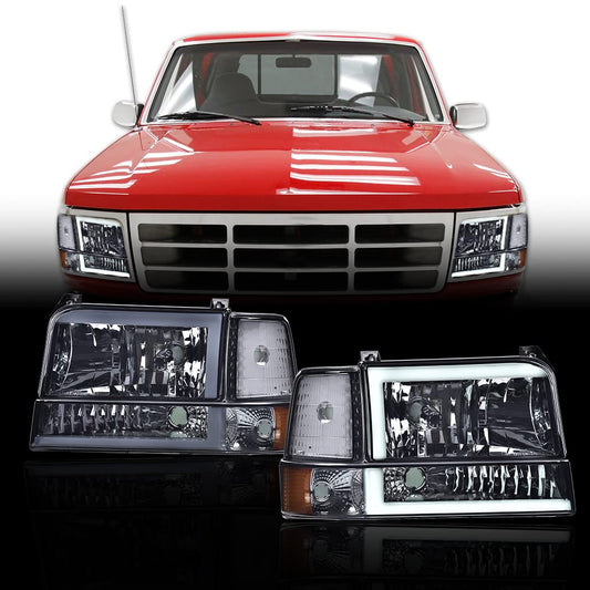 G-PLUS LED DRL Headlights, Fit 1992-1996 Ford Bronco F150 F250 F350,Fits Models with Halogen Headlights Only,Bumper Headlamps, Clear Lens Black Housing Clear Reflector,faros delanteros
