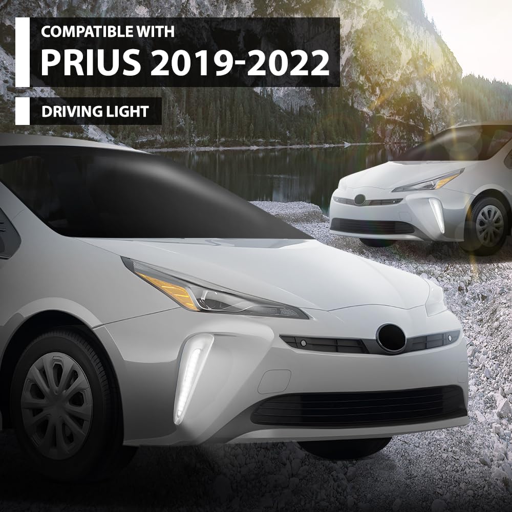 G-PLUS LED Fog Light w/Dual Color DRL Signal Silver Bezel Wires Compatible with Toyota Prius 2019-2022 812A0-47020, 812B0-47020, 812A047020, 812B047020, 52713-47040, 52712-47040, 5271347040 White