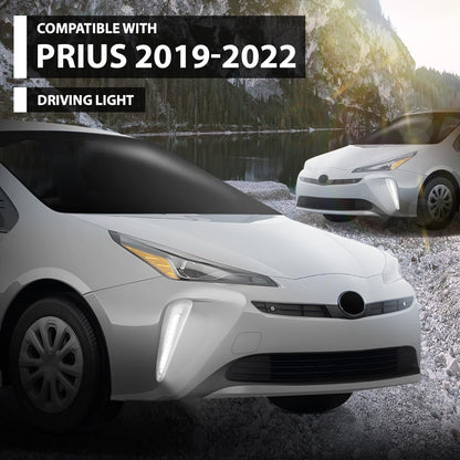 G-PLUS LED Fog Light w/Dual Color DRL Signal Silver Bezel Wires Compatible with Toyota Prius 2019-2022 812A0-47020, 812B0-47020, 812A047020, 812B047020, 52713-47040, 52712-47040, 5271347040 White