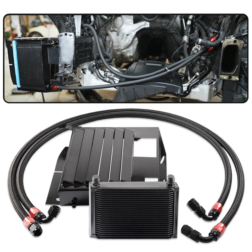 G-PLUS Engine Transmission Oil Cooler Kit Upgrade 25 Row Aluminum Compatible With BMW 3 SERIES 335I E90 E92 N54 Black