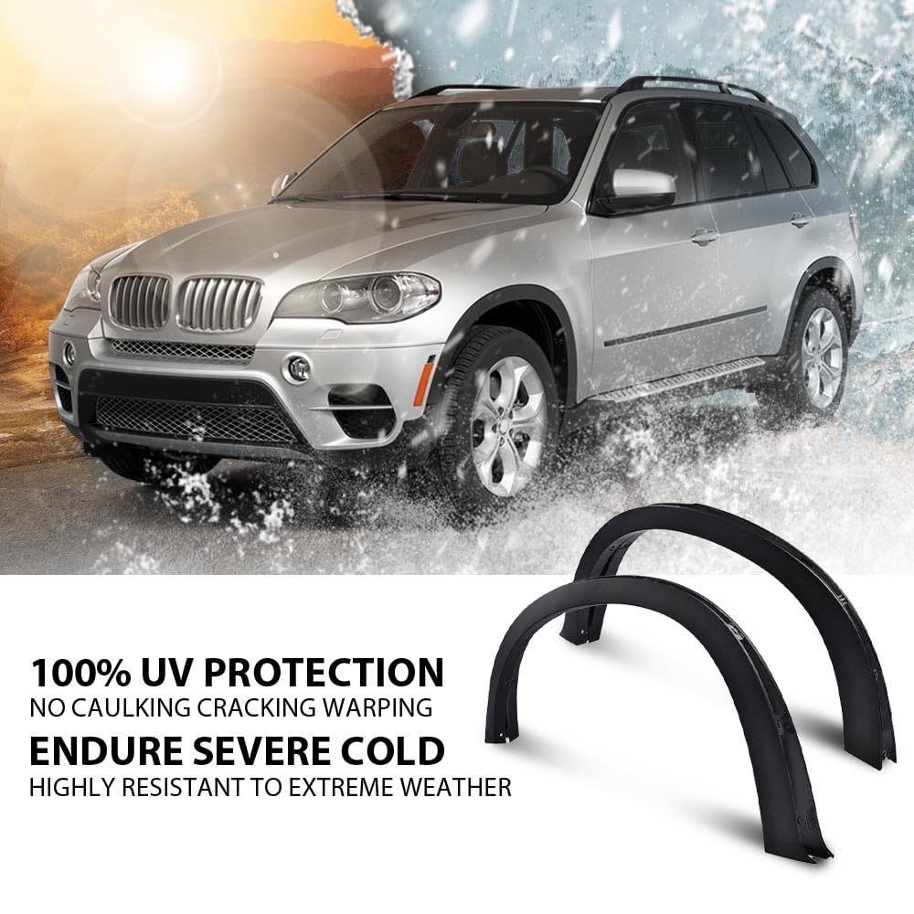G-PLUS Fender Flares, Compatible with BMW X5 E70 With 20" / 21" Wheel Models Only 2007-2013, [Do Not Fit M Models], Arch Extension Wheel Extended Protector Smooth Black 4pcs