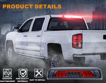 G-PLUS Rear LED Third Brake Light Compatible With 2014-2018 Chevy Silverado/GMC Sierra1500/2500HD/3500,3RD Cargo Led Tail Lamps Chrome Housing,Smoky Red lens