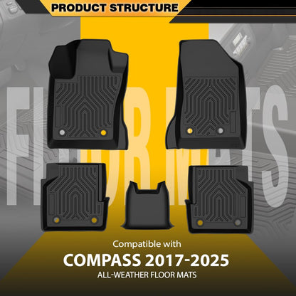 Floor Mats & Cargo Liner Fit Jeep Compass 2017 2018 2019 2020 2021 2022 2023 2024 2025 All Weather Protection TPE Floor Liners 1st & 2nd Row Black, alfombras para carro