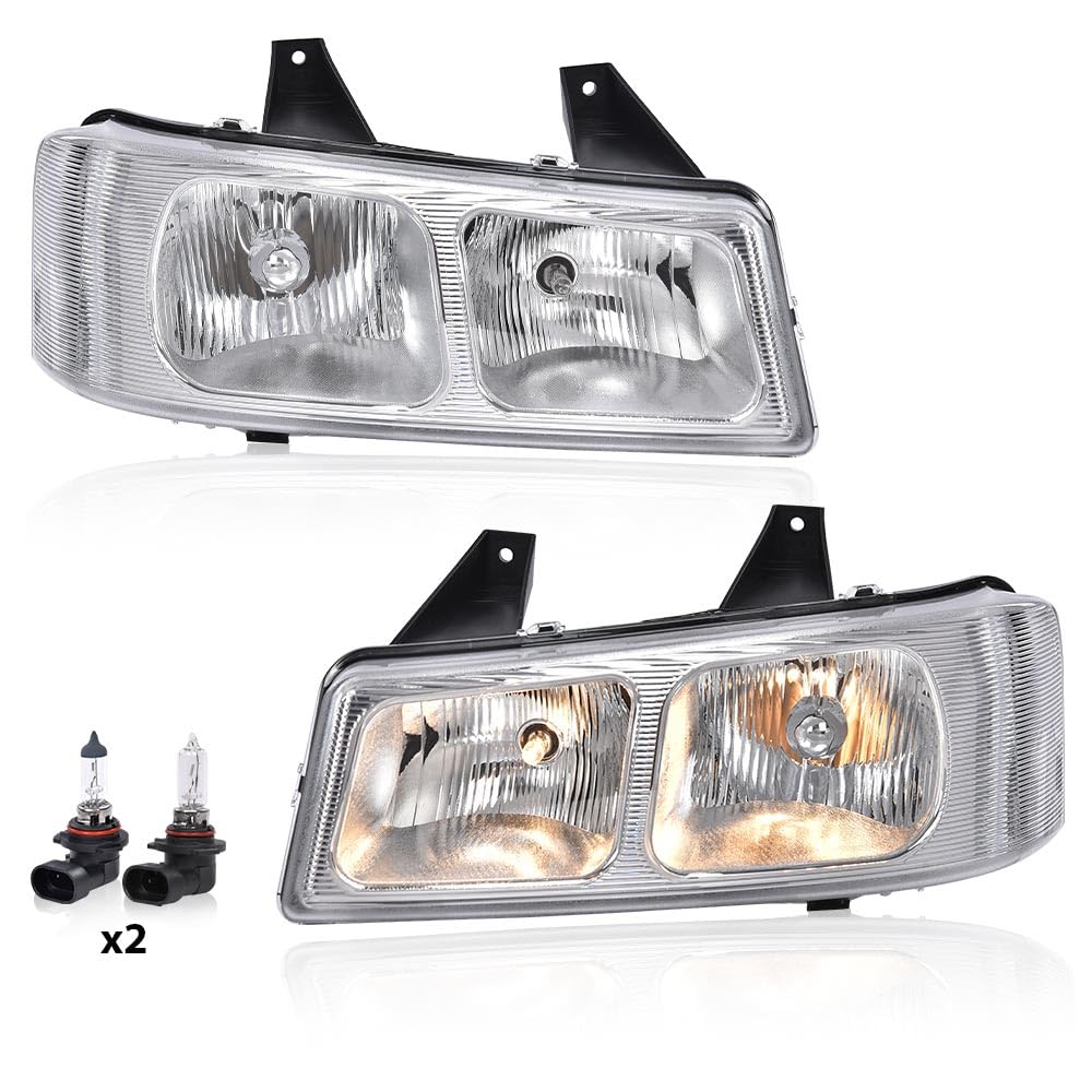 G-PLUS Headlights Assembly w/Bulbs Compatible with Chevy Express 1500 2500 3500 Van 2003-2019/Compatible with GMC Savana 1500 2500 3500 Van 2003-2019 Headlamp Clear Lens Chrome Housing Amber Reflector