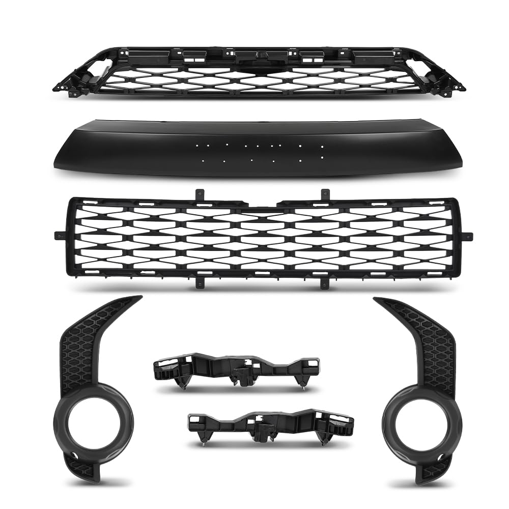 G-PLUS Front Bumper Grille Assembly Body Parts Kit Compatible with Toyota 4Runner TRD / SR5 2014-2019 TO2509104, TO1036148 Black