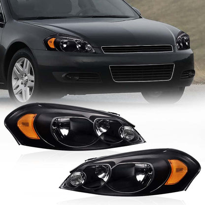 G-PLUS Headlights Assembly Fit Chevy Monte Carlo 2006 2007/Chevy Impala 2006-2013/Chevy Impala Limited 2014 2015 2016 Headlamps W/o Bulbs Clear Lens Black Housing Amber Reflector,faros delanteros