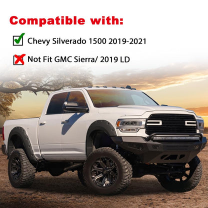 G-PLUS Fender Flares Modified Compatible with Chevy Silverado 1500 2019-2021 Not Fit GMC Sierra LD 2019 Pocket Rivet Wheel Opening Molding Arch Trim 4PCS Black