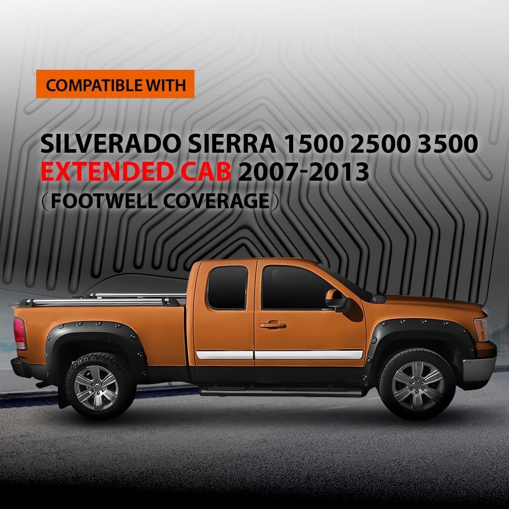 G-PLUS TPE Floor Mats Fit Chevy Silverado GMC Sierra 1500 2500 3500 Extended Cab 2007-2013 1st & 2nd Row Truck Accessories Cargo Liners All Weather Protection 3PCS Black Alfombras para Carro