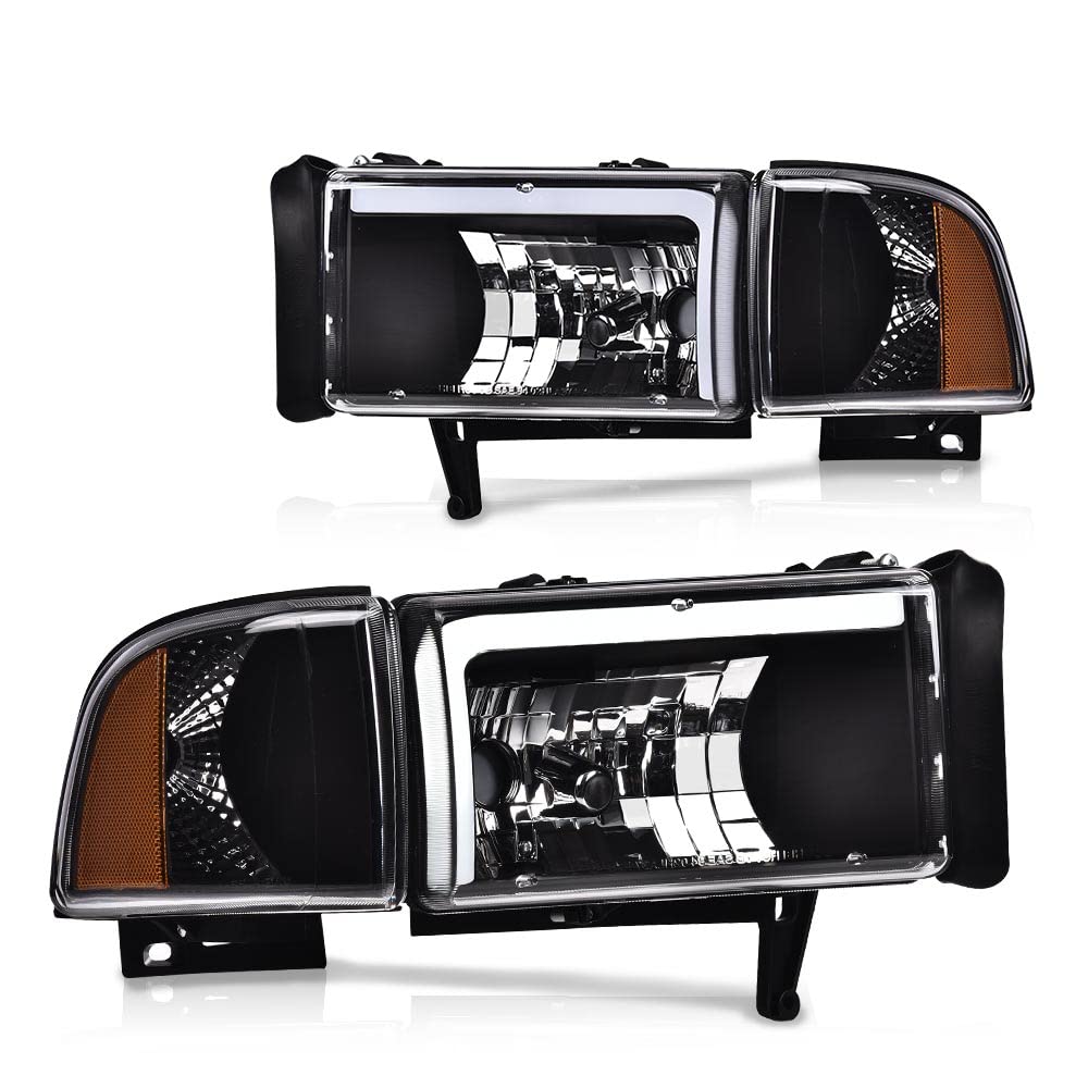 G-PLUS DRL LED Headlights Compatible with Dodge Ram 1500 1994-2001,Fit Dodge Ram 2500 3500 1994-2002(Not for Ram Sport) Headlamps Assembly w/o Bulbs Clear Lens Black Housing Amber Reflector