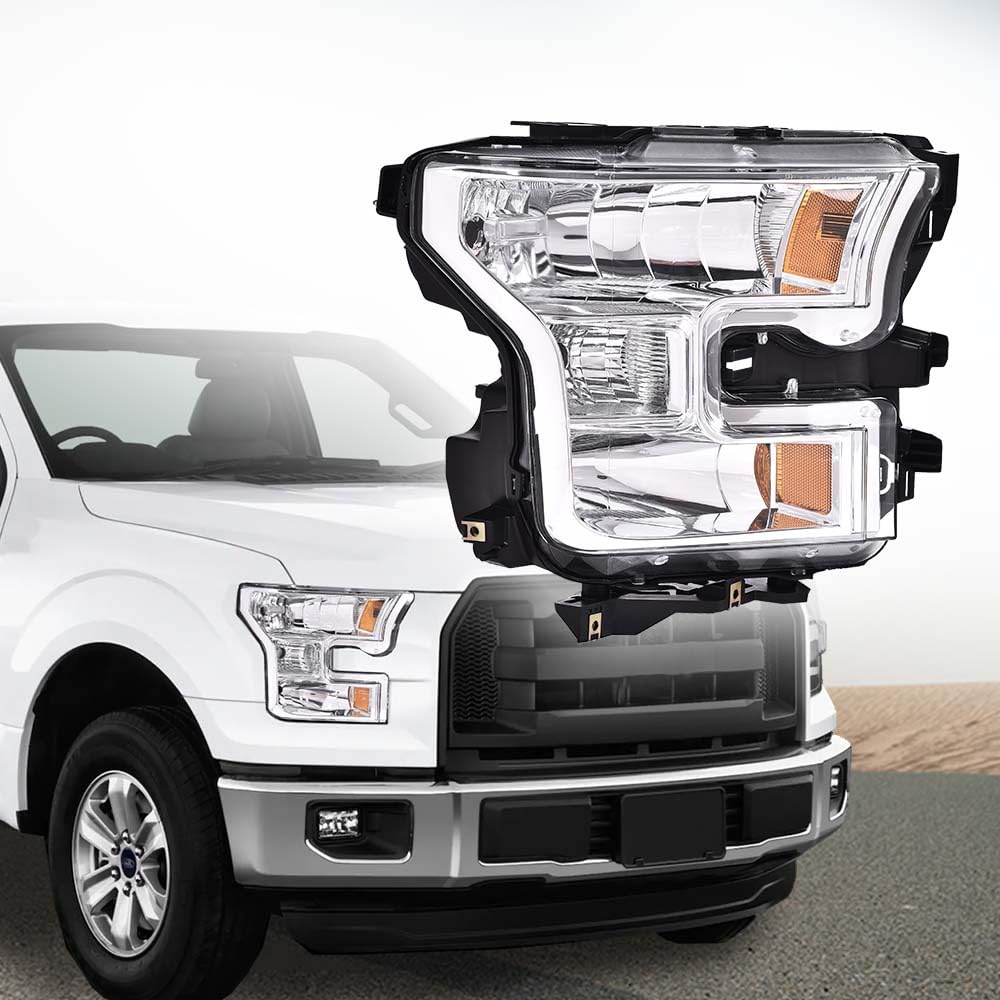 G-PLUS Headlight Compatible with Ford F150 2015-2017 Headlamps Right Passenger Side Clear Lens Chrome Housing Amber Reflector,faros delanteros