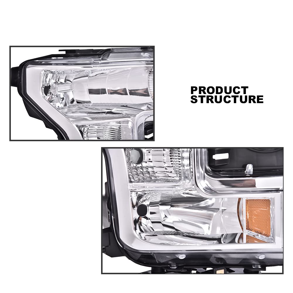 G-PLUS Right Passenger Side Headlights Replacement Compatible With 2015-2017 Ford F150 Only (Not Compatible on Models w/ Factory LED Headlights) FL3Z13008B