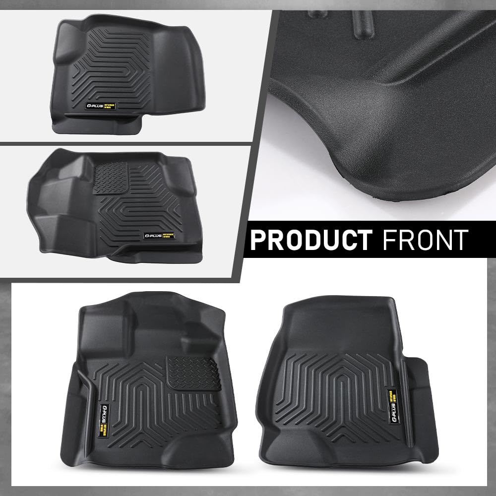 G-PLUS Cargo Liner Compatible with Ford F150 Super Crew 2015-2025(Fit 22-24 Lightning Models) All Weather Full Cover Protection Front Row TPE Floor Liners Accessories 2PCS
