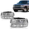 G-PLUS Headlights Assembly Fit Chevy Silverado 1500 2500 & HD 3500 1999-2002/Fit Chevy Suburban/Tahoe 2000-2006 Bumper Headlamps Clear Lens Chrome Housing Amber Reflector,faros delanteros