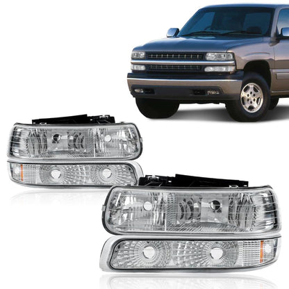 G-PLUS Headlights Assembly Fit Chevy Silverado 1500 2500 & HD 3500 1999-2002/Fit Chevy Suburban/Tahoe 2000-2006 Bumper Headlamps Clear Lens Chrome Housing Amber Reflector,faros delanteros